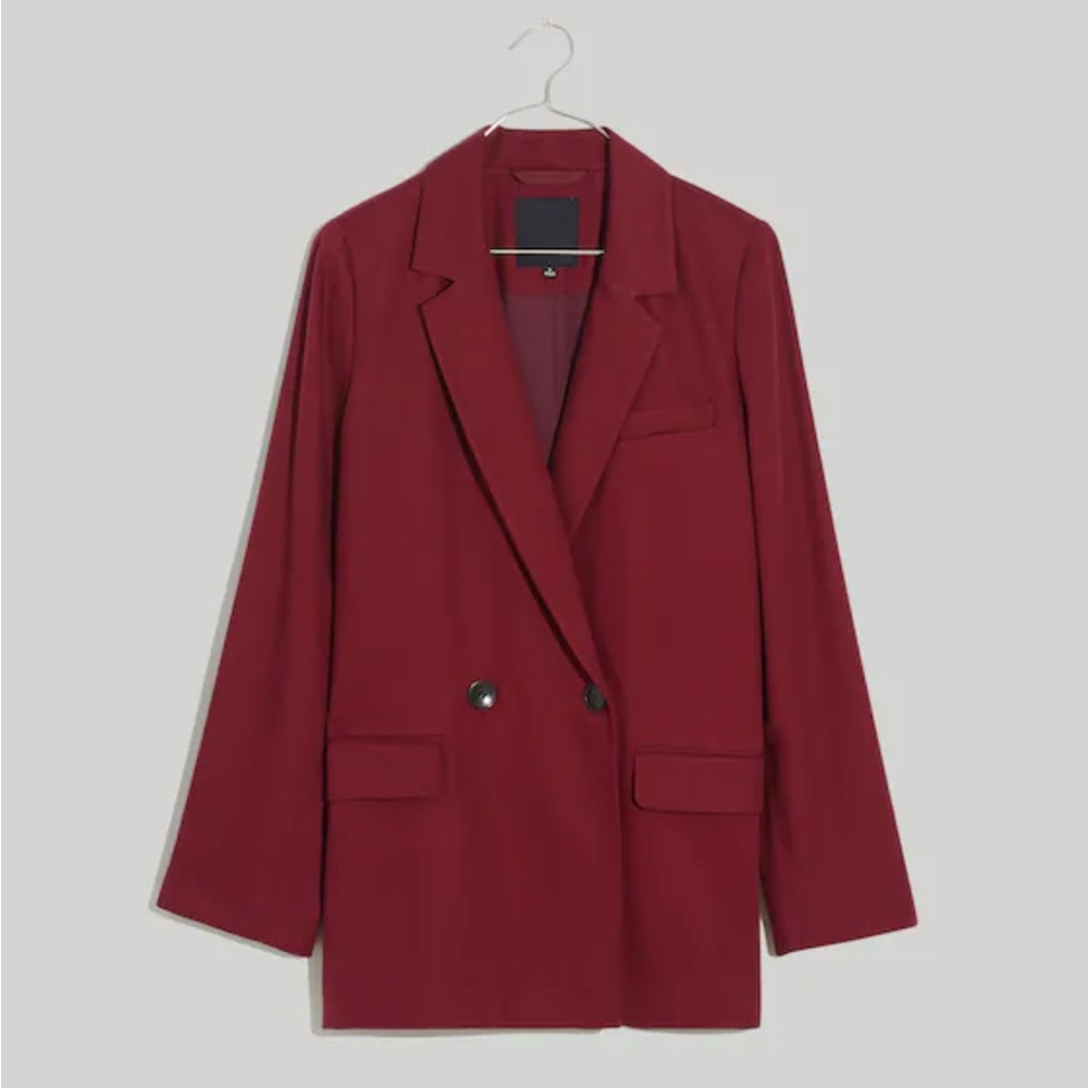 Madewell Drapeweave Caldwell Double-Breasted Blazer in Cabernet XS
